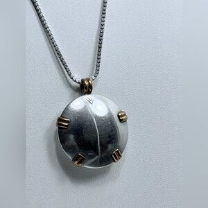 Vintage Heavy Unique Sterling Silver Disc w/Brass Accents Pendant & 24” Chain